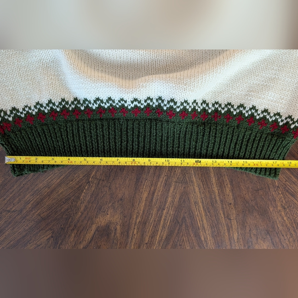 Handmade Knit Sweater, Cream w Red & Green Leaves, Crewneck Pullover Sweater - Picture 10 of 14